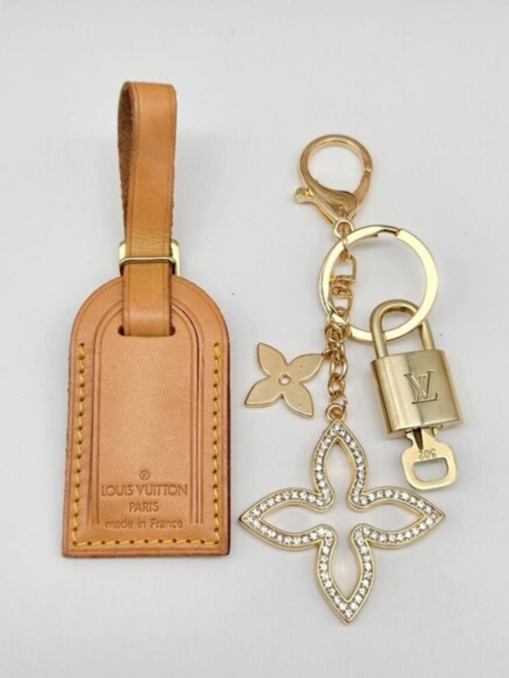 Authentic Louis Vuitton Luggage Nametag and Gold Padlock with Unbranded Keycharm
